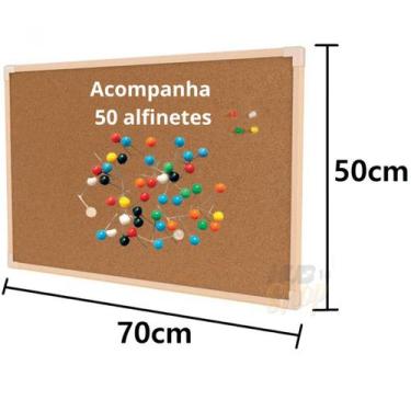 Imagem de Quadro De Aviso Cortiça Madeira Stalo 70x50cm +50 Alfinetes