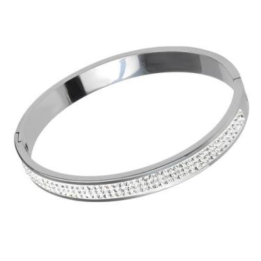 Imagem de Pulseira Prata 925 Feminina Bracelete Ouro 18k Cravejada Presente Luxo