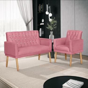 Imagem de Kit Lauren Namoradeira + Poltrona Decorativa para Sala de Estar Rosa -