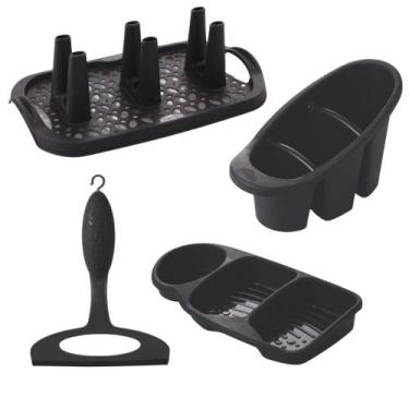 Imagem de Kit pia escorredor de talheres, copos, rodinho e porta detergente Plas
