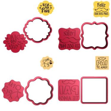 Imagem de Kit 4 Cortadores Feliz Dia dos Pais Te Amo Papai - DOCE IMPRESSO,  9cm