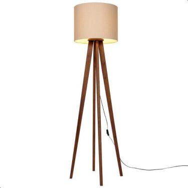 Imagem de Luminária de Chão Madri  com Pés de Madeira e Tecido Tramê Bege 158cm 