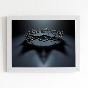 Imagem de Quadro Coroa de Espinhos Cristianismo Moldura Branca 60x40cm - PlimSho
