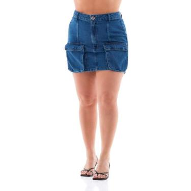 Imagem de Saia Jeans Feminina Arauto Mom Cargo Less Water - Arauto Jeans, Azul m