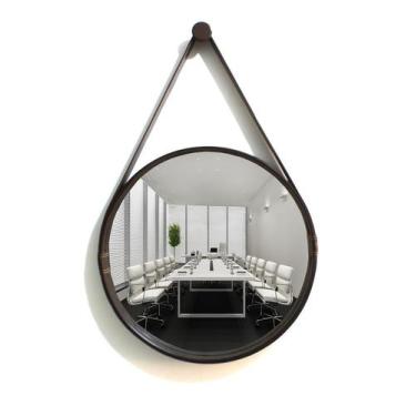 Imagem de Espelho redondo decorativo com moldura alça de couro 60cm café - Cubas