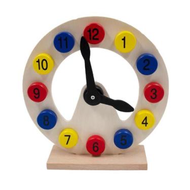 Imagem de Brinquedo Educativo Pedagógico Relógio de Madeira Original  - JOIMPORT