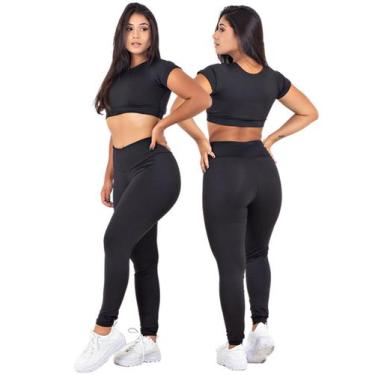 Imagem de Conjunto Feminino Fitness Top Manga + Calça Legging Basica  MAG853_901