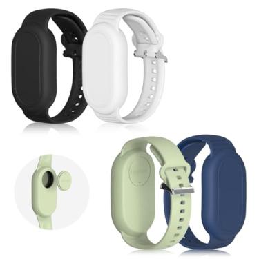 Imagem de BIQIRE [Pacote com 4] Pulseira compatível com Samsung Galaxy SmartTag 2 (2023), de silicone macio, Smart Tag 2, suporte oculto para Galaxy Smart Tag 2 (preto + branco + azul + verde)