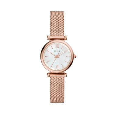 Imagem de Fossil Relógio feminino Carlie Quartz de aço inoxidável com três ponteiros, Malha de ouro rosa, Mini, Carlie Mini