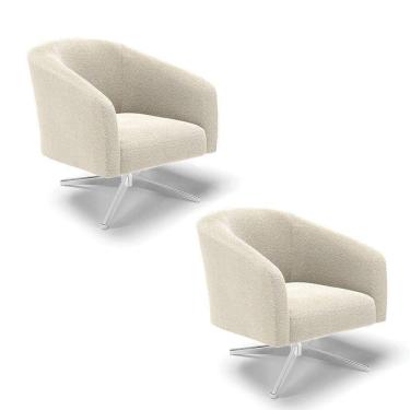 Imagem de Kit 2 Poltronas Giratória Stella Bouclê Bege Base Cromada - D`rossi
