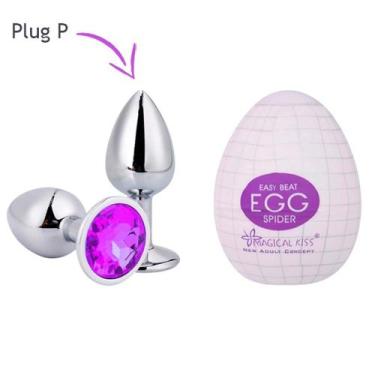 Imagem de Plug anal de aço com cristal + egg masturbador - Sexy Import