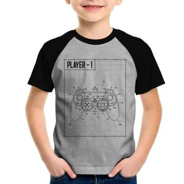 Imagem de Camiseta Raglan Infantil Player 1 Controle Joystick - Foca na Moda, Ci