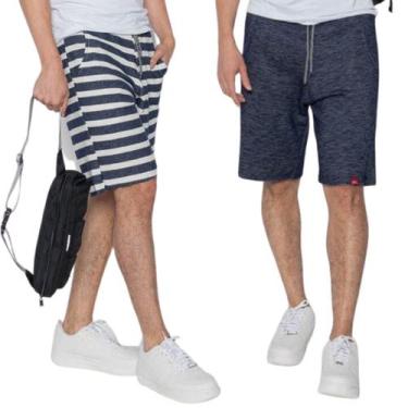 Imagem de Kit 2 Bermudas Masculinas Moletinho Azul e Branco Treino Academia Boen