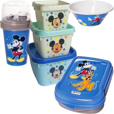 Imagem de Kit Porta Lanche Escolar Infantil Mickey C/ Garrafinha 320ml - Plasúti