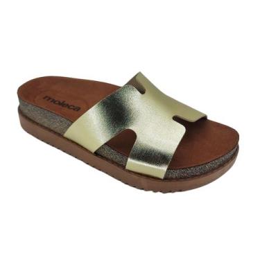 Imagem de Sandália Papete Metalizado Moleca 5500100 - Feminino, 36, Dourado