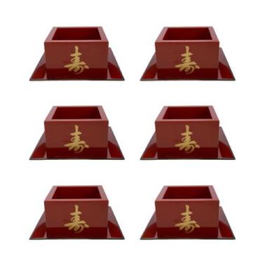 Imagem de Kit Jogo 6 Copos Sake Saque Massu Grande Ideograma Japonês 150ml Verme