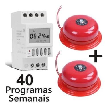 Imagem de Kit Automatizador Sirene Timer Escola 2 Campainha Metal 220v - Taxnel