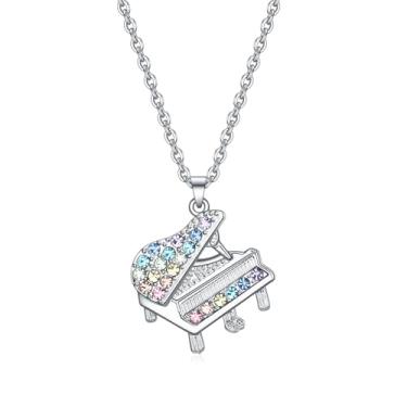 Imagem de VEEHOO Colar de violino/guitarra/piano/trompete/saxofone, harpa/tambor/violoncelo para meninas, mulheres, amantes de música, joias presentes para mulheres e meninas, Strass, Strass