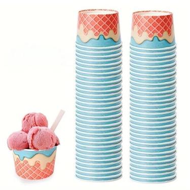 Imagem de 50 peças de copos de papel em forma de sorvete, 236 ml, copos de lanche descartáveis e tigelas de sopa para bar de festa festiva, perfeito para suprimentos de recipientes congelados de alimentos