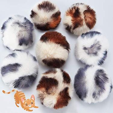 Imagem de Skylety 8 peças de pelúcia macia de pele sintética bolas puff pom brinquedo de gato padrão de zebra e padrão de leopardo para brincar com seus gatos