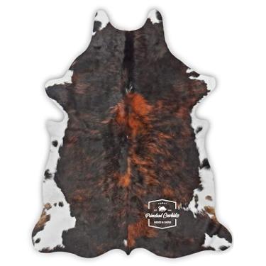 Imagem de Prime Cowhides Tapete de couro de vaca tricolor Dark Brindle, tapetes de couro de vaca genuíno para sala de estar Tamanho: Grande, Tapete de área (5 pés x 7 pés) (150 cm x 210 cm)