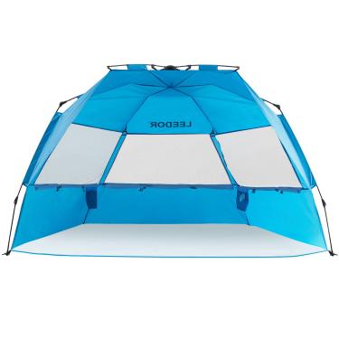 Imagem de Guarda-sol para barraca de praia Leedor com guarda-chuva de praia instantâneo com FPS 50+ cúpula portátil à prova de vento para 3 a 4 pessoas com patente familiar pendente