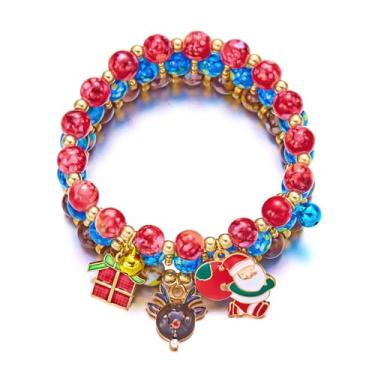 Imagem de tenghong2021 2/3 pulseiras de Natal de liga de argila de polímero de acrílico Papai Noel pulseira elástica para mulheres com pingente de contas fofas joias de Natal, 0.1, Acrílico, Sem Pedra Preciosa