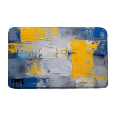 Imagem de ZNLSU Tapete de banho azul cinza amarelo queimado azul petróleo amarelo e cinza pinceladas abstratas pintura arte moderna decoração de banheiro tapete capacho cozinha vaso sanitário, 48 x 75