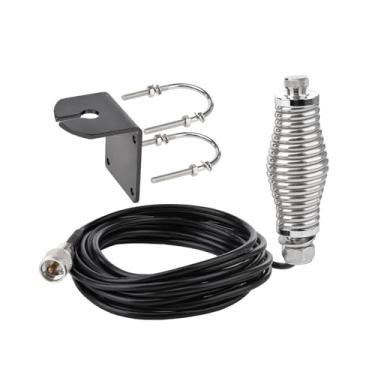 Imagem de Bingfu Suporte de mola de antena resistente com suporte em L para montagem em poste de parafuso em U, antenas CB Antenas de rádio amador SO239 para PL259 Base de montagem de mola compatível com
