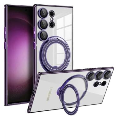 Imagem de Capa para Samsung Galaxy S24 S23 Ultra Plus Note 20 FE A54 A34 A14 Transparente Anel Carregamento Sem Fio Magnético Lente Capa, Roxo, Para Samsung S22 Utra