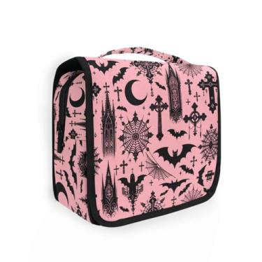 Imagem de MNSRUU Bolsa de Higiene Pessoal Pendurada Crânio e Girassol Bolsa de Maquiagem de Viagem para Artigos de Higiene Pessoal Portátil Organizador de Cosméticos com Gancho para Pendurar, Bats I8897, one