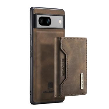 Imagem de Capa carteira destacável para celular Google Pixel 8A, carteira de couro retrô com suporte removível com capa traseira magnética fina à prova de choque para Google Pixel 8A (café)