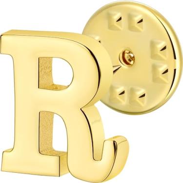 Imagem de Broche de lapela inicial para homens e mulheres, broches para ternos masculinos, pinos de botão de metal em tom de ouro 18K e prata., Metal, Sem pedras preciosas
