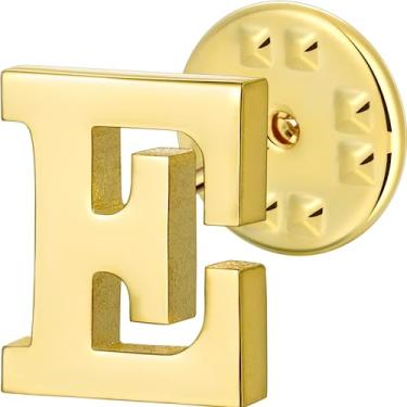 Imagem de Broche de lapela inicial para homens e mulheres, broches para ternos masculinos, pinos de botão de metal em tom de ouro 18K e prata., Metal, Sem pedras preciosas