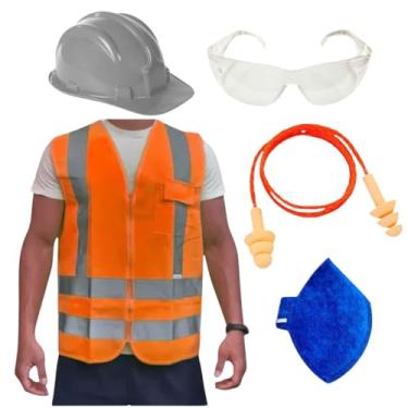 Imagem de Kit Obra Capacete de Proteção Óculos Croma Protetor Auricular Colete Refletivo Máscara PFF2 EPI (Cinza, XG)