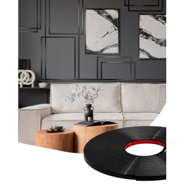 Imagem de Acabamento de moldagem de vinil de 16 m, acabamento de moldagem à prova d'água para paredes, bordas, molduras de janela, azulejos de backsplash, acabamento flexível e autoadesivo preto fosco