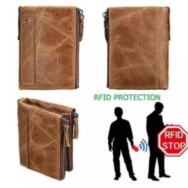 Imagem de Carteira De Couro Genuíno 3 zipers e várias repartições Da Moda Muito 