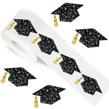 Imagem de FYSUIMU 500 peças adesivos de boné de graduação holográfico a laser graduado decalque de papel boné de graduação preto dourado brilhante envelope selo adesivo para festa de pós-graduação do ensino