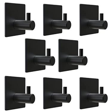 Imagem de SAYONEYES Ganchos de toalha autoadesivos pretos foscos para banheiro montado na porta da parede - Tiras fortes de aço inoxidável SUS304 para pendurar casaco, chapéu, bolsa, chave, jaqueta – pacote com