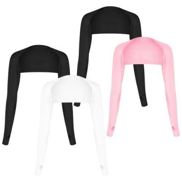 Imagem de Grevosea Pacote com 4 mangas de braço de xaile refrescantes para mulheres, mangas de sol para mulheres, proteção UV, capas de braço com orifício para o dedo para golfe, equitação e condução (preto