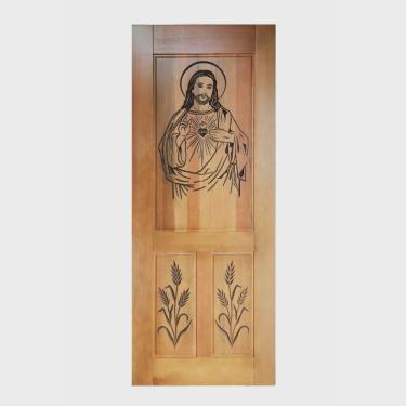 Imagem de Folha de Porta Madeira Maciça Entalhada Cristo 80x210x3,5cm Cedro Rosa