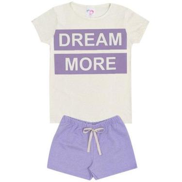 Imagem de Conjunto de Verão Infantil Feminino Blusa Bege e Shorts Roxo Dream Mor