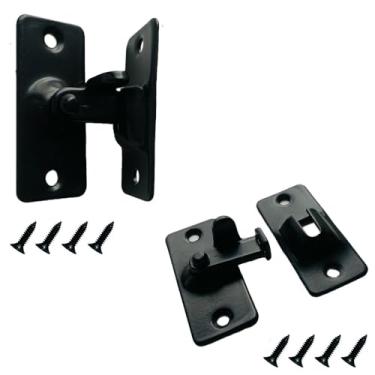 Imagem de Pacote com 2 travas pequenas de 90° para portas de metal resistente, superfície antiferrugem, trava de segurança infantil de fácil instalação para armários de galpão doméstico e portões para animais