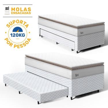 Imagem de Cama Box com Colchão de Molas Ensacadas Pillow Top Neve + Auxiliar de Espuma Unique Solteiro 88cm