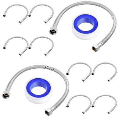 Imagem de Akamino Pacote com 10, linha de fornecimento de torneira de 50,8 cm, conector universal de mangueira de pia de aço inoxidável de 1,27 cm FIP x 3/20.3 cm, conector de torneira de pia de banheiro para