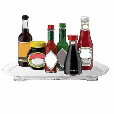 Imagem de Organizador de condimentos para armário, organizador de mesa giratória de geladeira - Bandeja organizadora giratória 360 ° para geladeira retangular,Bandeja giratória transparente para geladeira, band