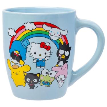Imagem de Silver Buffalo Sanrio Group Shot Rainbow Jumbo Caneca de cerâmica curvada, 740 ml