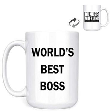 Imagem de Dunder Mifflin (The Office) World's Best Boss TV Show Caneca de cerâmica café (chá, cacau) Caneca de 425 g, caneca oficial de Michael Scott como visto no escritório