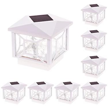Imagem de GreenLighting Pacote com 8 lâmpadas quadradas geométricas de 12 lúmens alimentadas por energia solar para postes 4x4 ou 5x5 (branca)