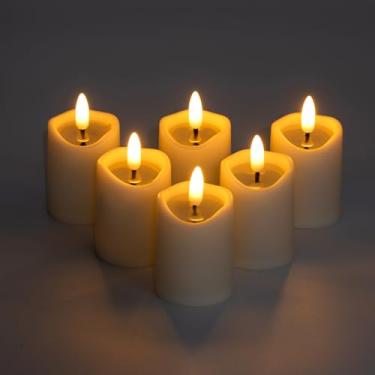 Imagem de Simplelight Conjunto de 6 velas votivas sem chama operadas por bateria com temporizador, velas LED para luz de chá, cor marfim, pavio preto realista, D 4,6 cm x A 7,9 cm (marfim)